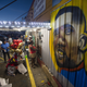 Protesters gather July 6, 2016, in front of a mural painted on the wall of the Triple S Food Mart convenience store in Baton Rouge, La., where Alton Sterling was shot and killed July 5, 2016.
Mark Wallheiser/Getty Images